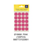 MAYSPIES MS019 COLOUR DOT LABEL / 5 SHEETS/PKT / 100PCS / ROUND 19MM PINK